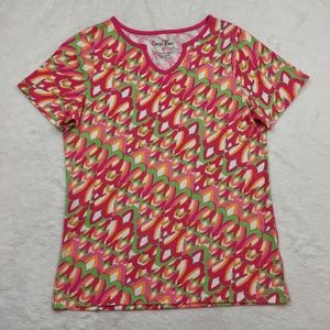 Coral Bay Pink Green White Pattern Short Sleeve T Shirt Size M